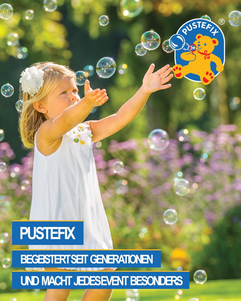 PUSTEFIX Multi Bubble Trumpet Blowing Toy for Kids Set includes Trumpet Blower, 8.45 oz Bubbles Bottle and Liquid Tray - Image 3